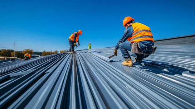 workers-installing-metal-roofing-on-a-commercial-building-photo